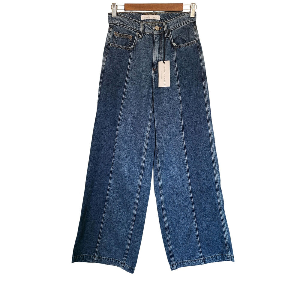 Seventy + Mochi Anthropologie Bay Wide Leg Jean Two Tone in Phoenix Size 26 NWT - Picture 2 of 7